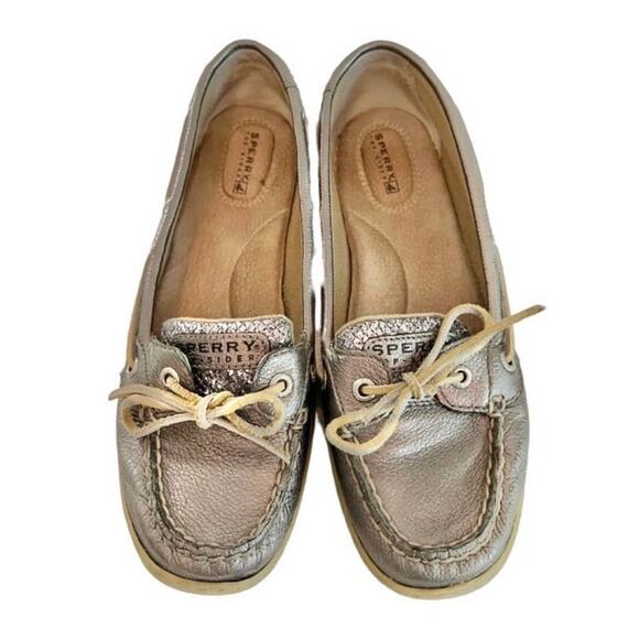 Sperry Silver Sparkle Angelfish Boat Shoe Casual Slip On Flats Size 8.5 Preppy - Picture 3 of 7